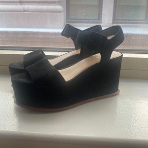 LOEFFLER RANDAL Black Sude Flatforms - size9.5